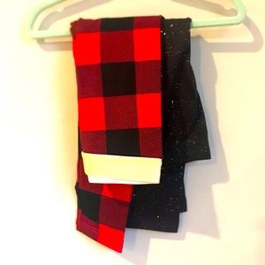 2 pack of cute winter leggings in red Buffalo plaid & black with gold flecks 3T